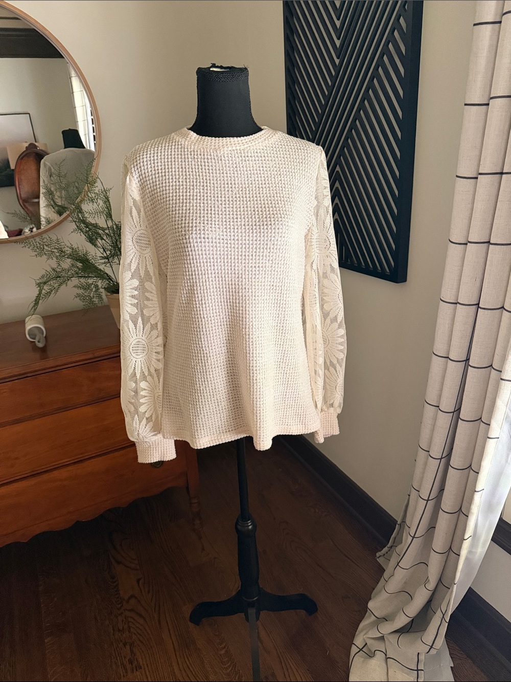 Krush Kandy waffle knit floral sleeve top large